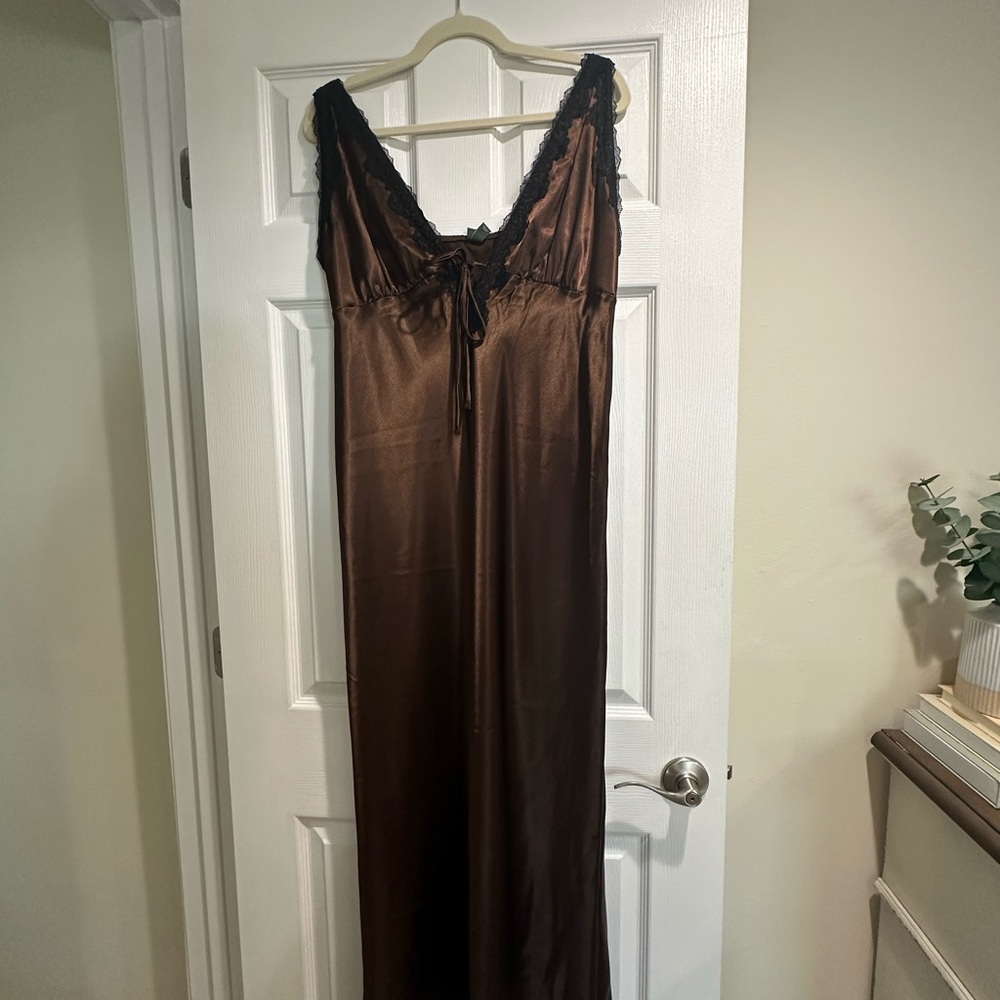 Elegant Brown Satin Dress